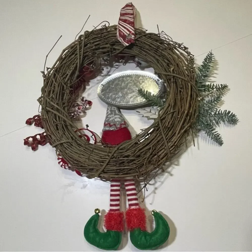 Handmade Peppermint Gnome Christmas Wreath Let It Snow